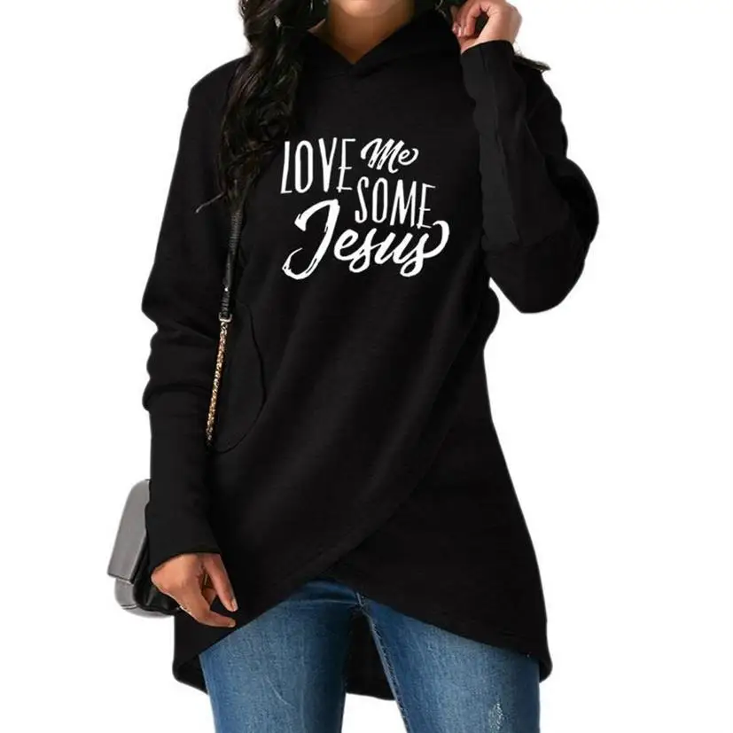 LOVE Me SOME Jesus Letters Print Split Hoodies For Women Kawaii Sweatshirts Hoodies Women Tops Cute Cotton Youth Female Street