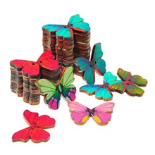 Botões de madeira 50 peças, borboleta forma 2 buracos botão de costura crianças scrapbook artesanato diy decoração de casamento (cor aleatória)