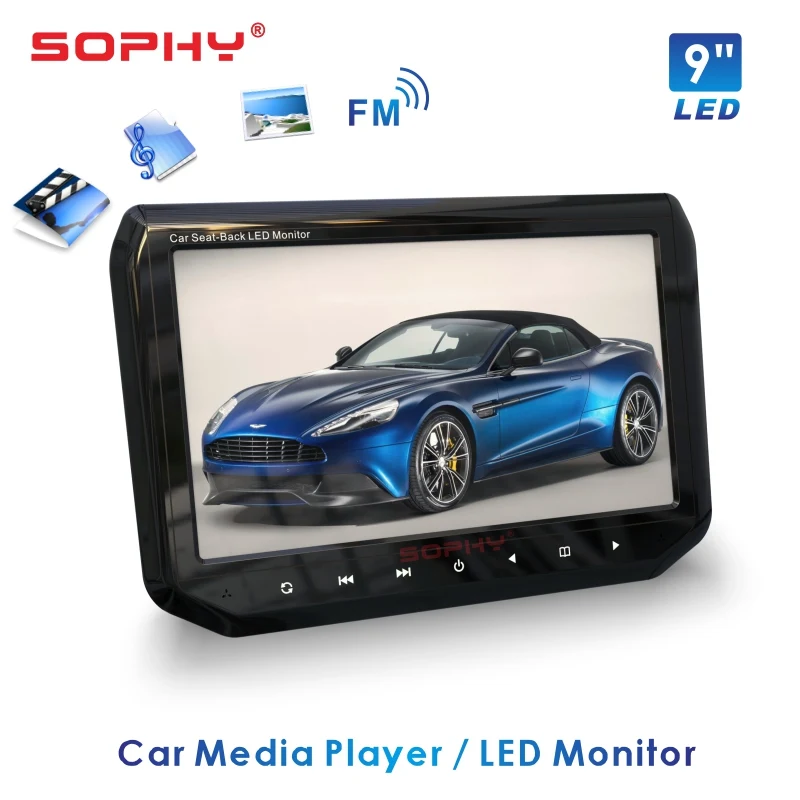 

New 9 inches Car Universal LED Car Pillow Monitor Rear Seat Headrest Monitor USB SD FM Built-in Speakers SH9088-P5