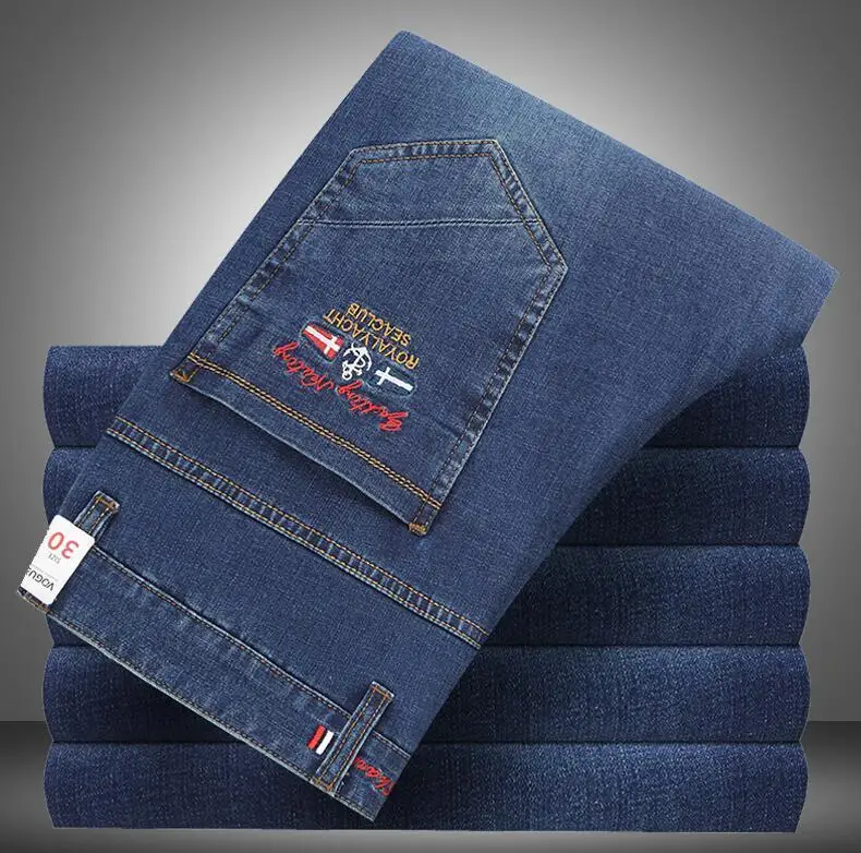 

Hot sale Top quality Mens Jeans Shark pants Brand Men Straight Dark blue pants Fashion Designer Jeans