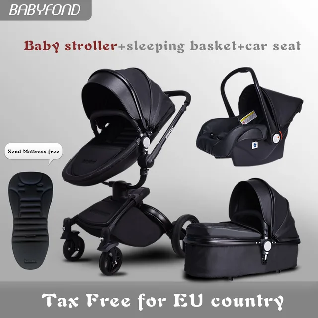 $US $358.36  EU fast sihp  luxurious 3 in 1 baby stroller aluminium alloy baby pram leather two-way shock baby t