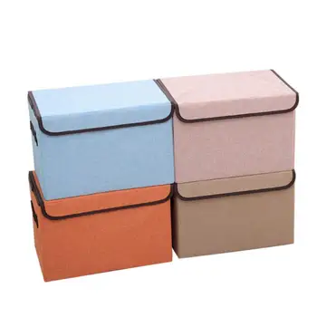 

Cotton Linen Storage Box Solid Color Thickened Portable Clothes Toys Organizer Case For Home Clothing & Wardrobe Storage