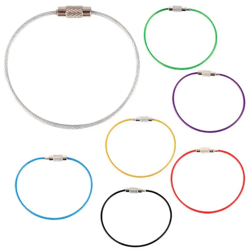 

10pcs 15cm EDC EDC Keychain Tag Rope Stainless Steel Wire Cable Loop Screw Lock Gadget Ring Key Keyring Circle Camp Hanging Tool
