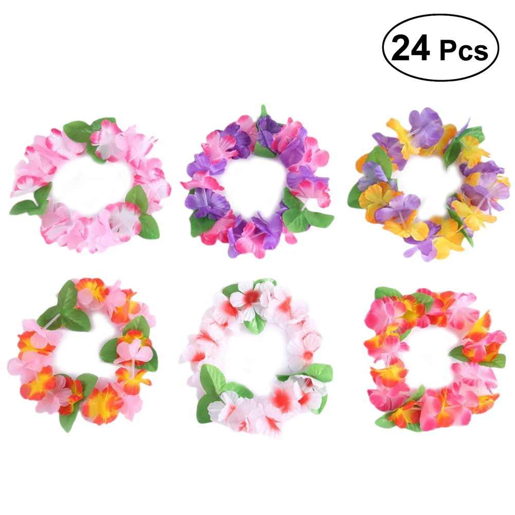 

24pcs Flower Wreath Headdress Headband Tropical Decorative Hawaii Luau Wreath Headwear Party Supplies Headpiece