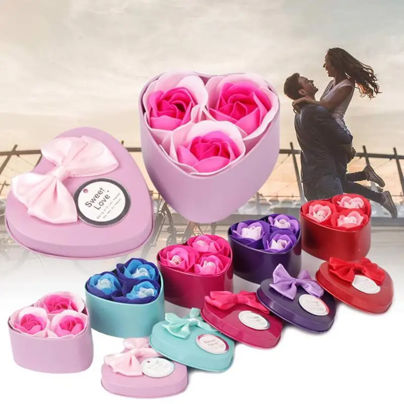 

5 Color Soap Flowers Heart-shaped Gift Box Valentine Day Girlfriend gift 3pcs good smell and romantic Bath Soaps A30