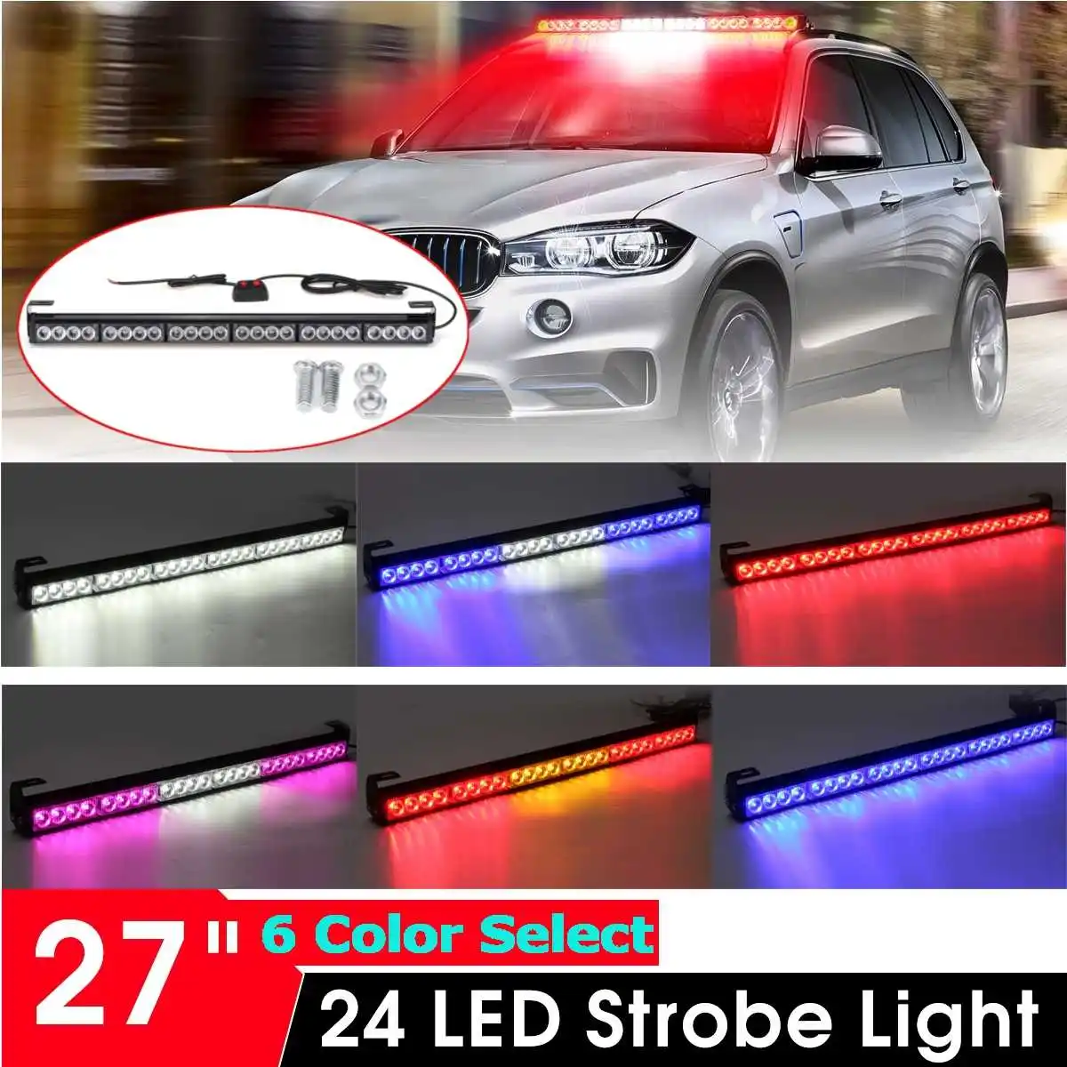 

Flash Warning Light for Car 27" 66 cm 12V 24 LED Emergency Strobe Flashing Truck Fireman Red Blue Amber yellow Lamp automobiles