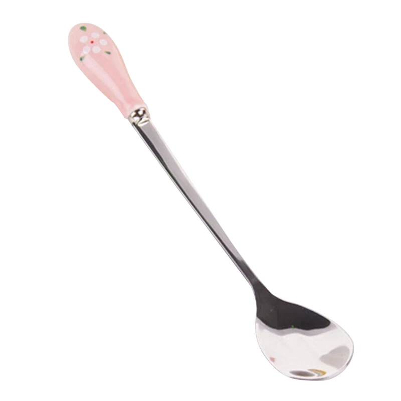 

Creative Delicate Stainless Steel Body Floral Ceramics Handle Milk Coffee Soup Tea Stirring Spoon Tableware Cute