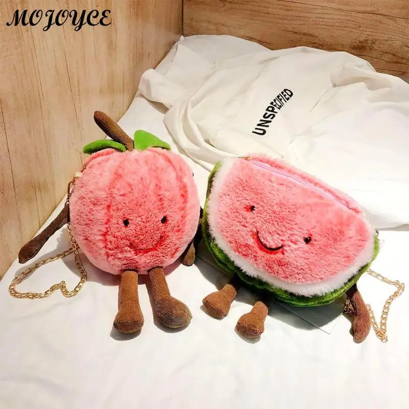 

Cute Baby Girls Plush Fruit Pattern Shoulder Bags Kawaii Kids Chain Crossbody Bag Children School Messenger Pack Bolsos feminina