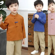 Детские комплекты костюм с длинными рукавами для мальчиков хлопковый комплект из двух предметов в китайском стиле