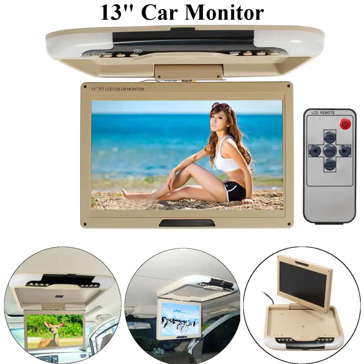 

13 inch 1280*800 Car Monitor TFT LCD Color Digit Panel Flip Down Screen Overhead Multimedia Video Ceiling Roof Mount Display