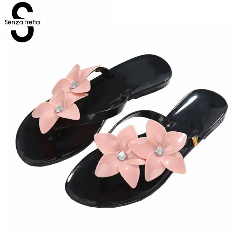 

Senza Fretta Summer Women Slippers Flip Flops Women Flower Sandals Female Beach Flip Flops Outside Flat Slides Flip Flops Women