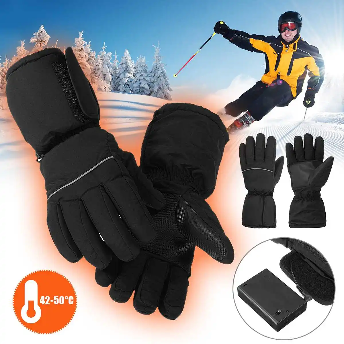 

8hr Protective Warm Electric Heated Gloves Battery Motorcycle Hunting Winter Warm Thickened Plus Ski Heating Gloves 42-50 Degree