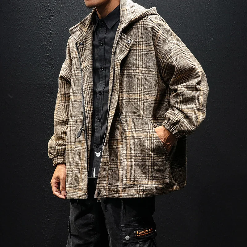 Autumn New Jacket Men Fashion Retro Casual Plaid Jacket Man Streetwear Hip Hop Loose Bomber Jacket Wild Hooded Jacket Male M-3XL Autumn New Jacket Men Fashion Retro Casual Plaid Jacket Man Streetwear Hip Hop Loose Bomber Jacket Wild Hooded Jacket Male M-3XL