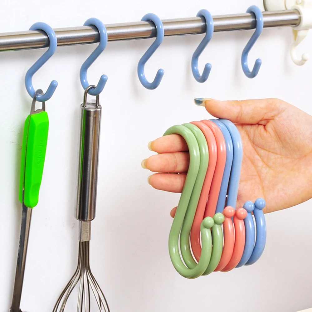 

8Pcs S Shape Plastic Hooks Seamless Nail-free Hook Color Hook Kitchen Hanger Clothes Hook Home Essential