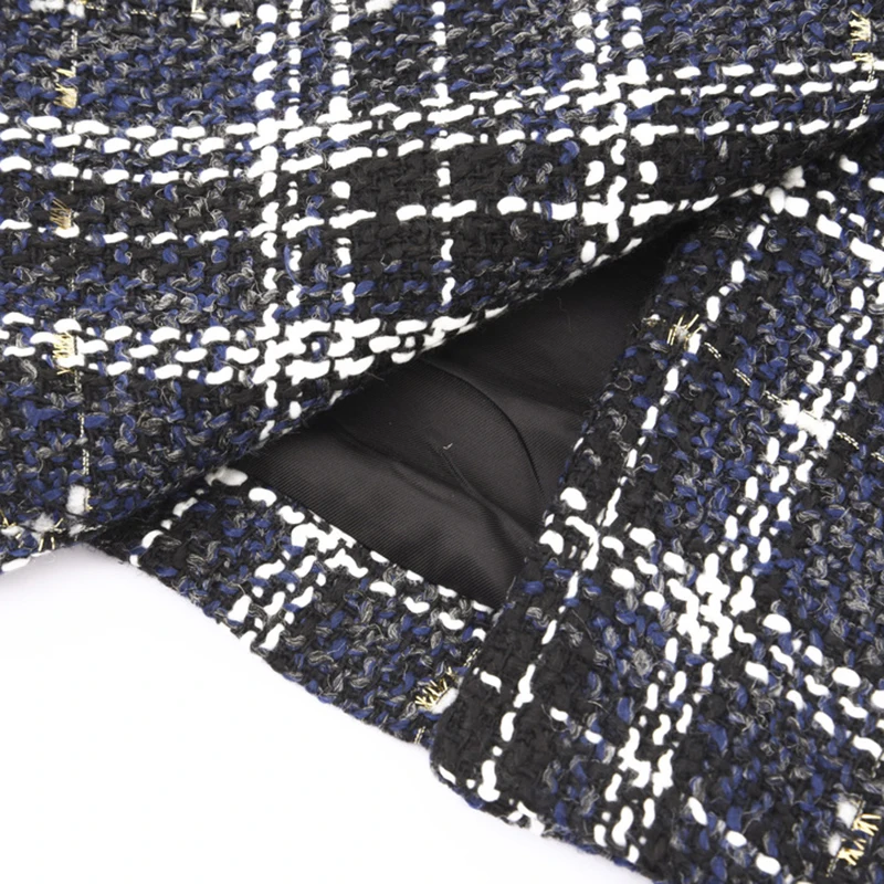 Le586 2019 Nouveau Col Plaid Hiver Printemps Femme Élégant Blue Manteau Modèle Turn Couvert De eam Sélections Lâche À Longues down Bouton Manches Toutes Les dWqwBxcn