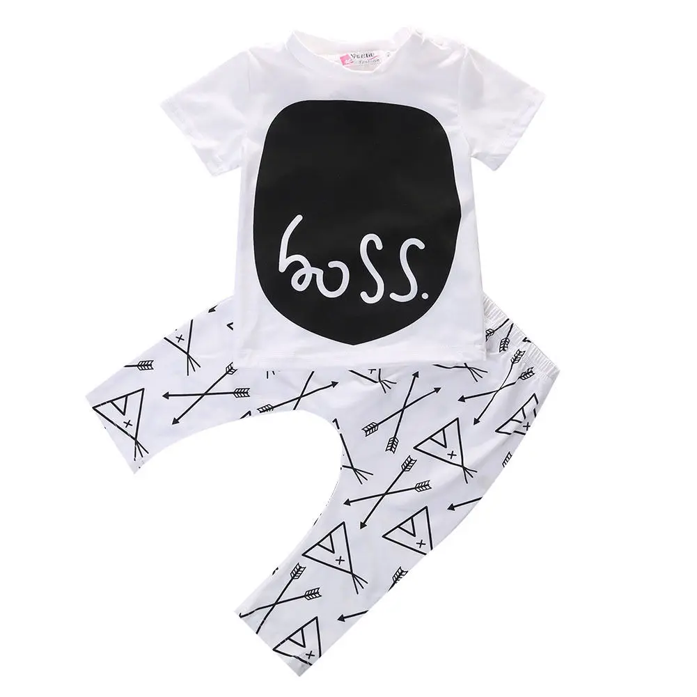 

2 pieces Short sleeve Boss T shirt and Arrows Pant Set For Baby Boy