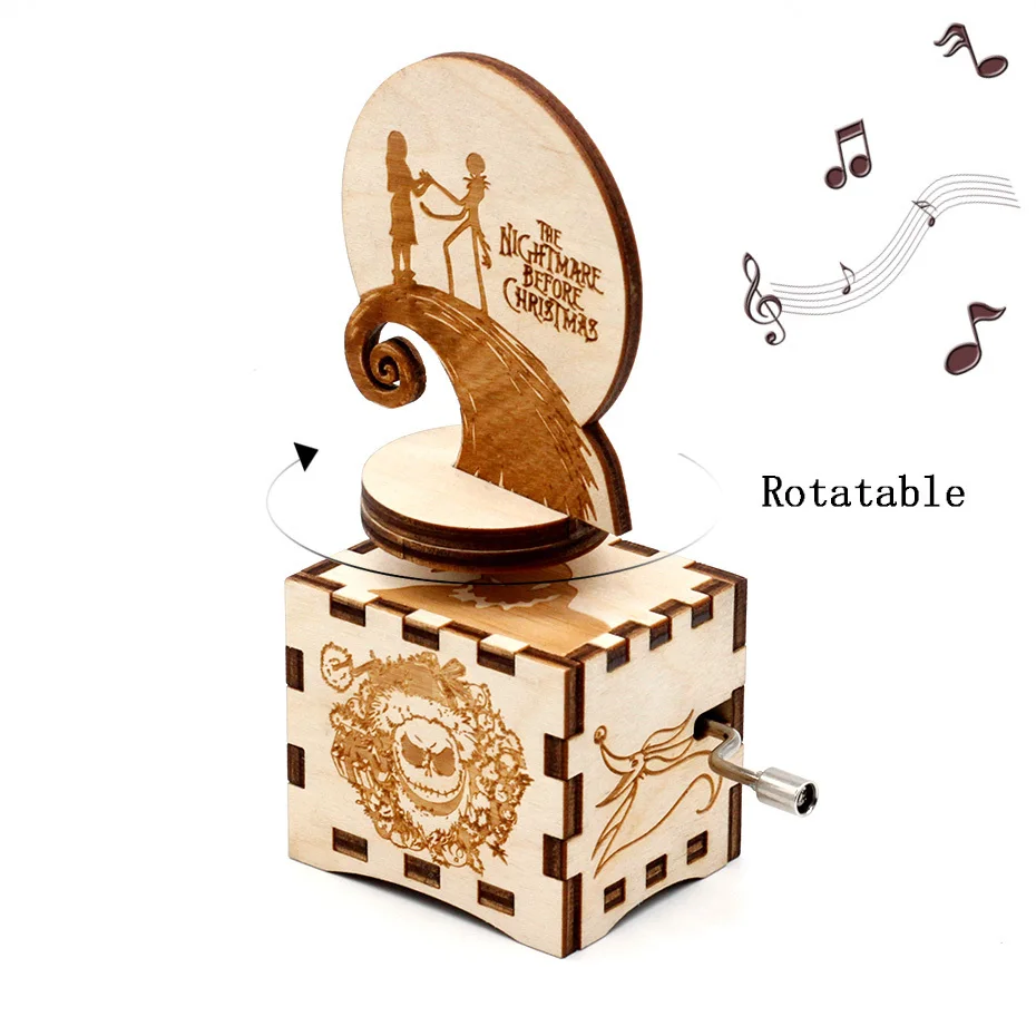 

2019 Hot-selling Wood Carving Retro-vintage Hand Rotary Halloween Theme Music Box Halloween Gift Decorations First Choice