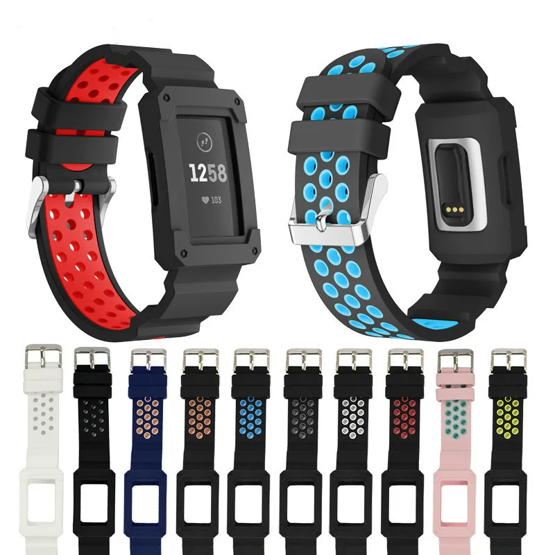 

Duszake Band For Fitbit Charge 3 with Case Silicone Breathable Bands with Shatter-Resistant Bumper Protective Frame