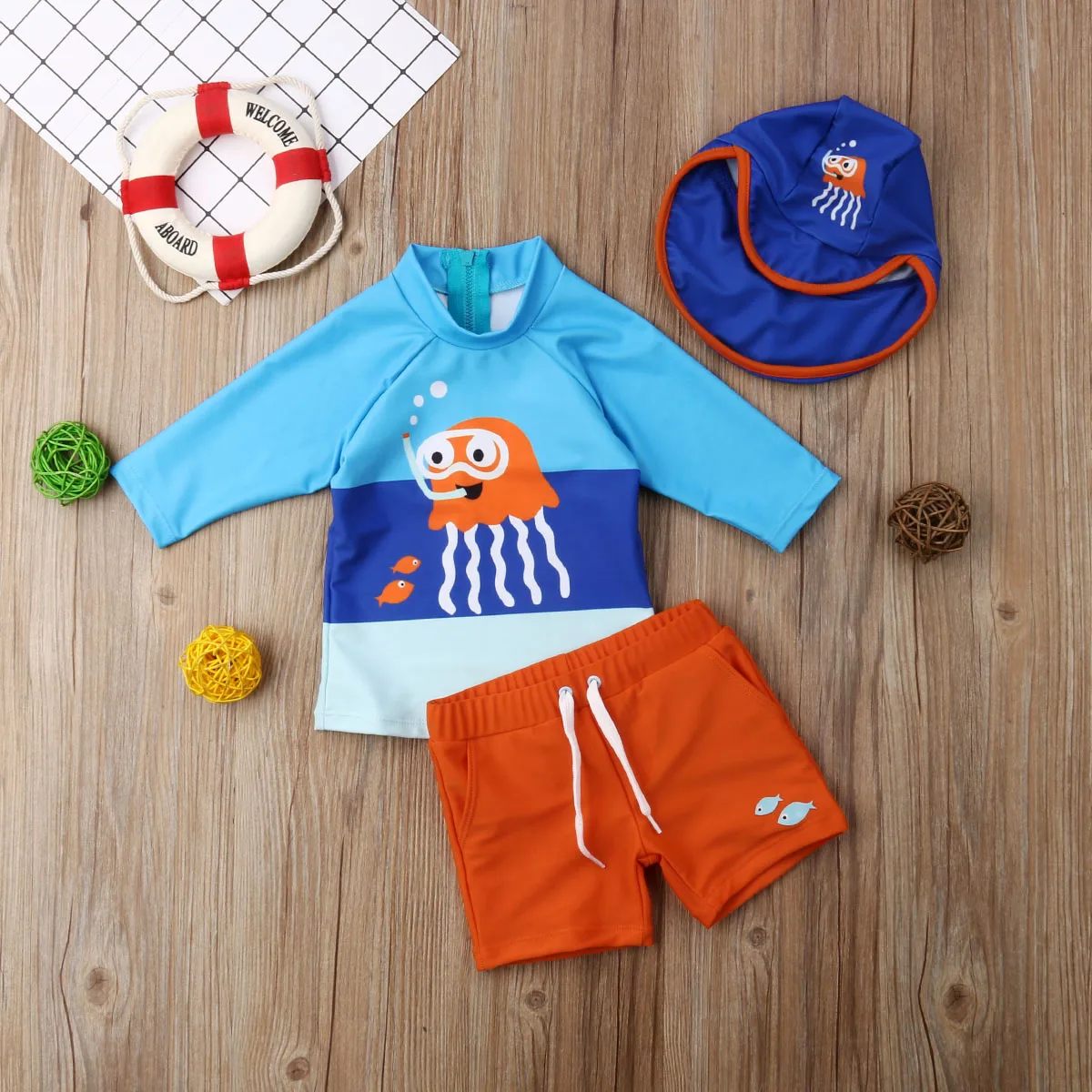 Baby Kids Girls Boys Sun Protective Swimwear Rash Guard Costume Bathing Suit Set