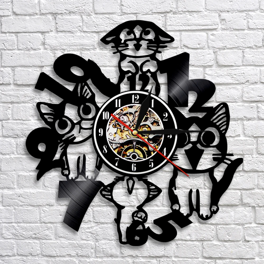 

Lovely Cat 3D Decorative Art Wall Clock Kitty Vinyl Record Modern Wall Clock Funny Handmade Craft Clock Unique Room Decor