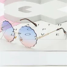 Oulylan, круглые солнцезащитные очки для женщин, модная металлическая оправа, без оправы, в форме цветка, солнцезащитные очки, Ретро стиль, фирменный дизайн, женские градиентные очки