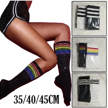 

Womens Over the Knee Long Thigh High Long Socks Casual Ladies Girls Rhinestone Bling Cotton Socks 35/40/45cm