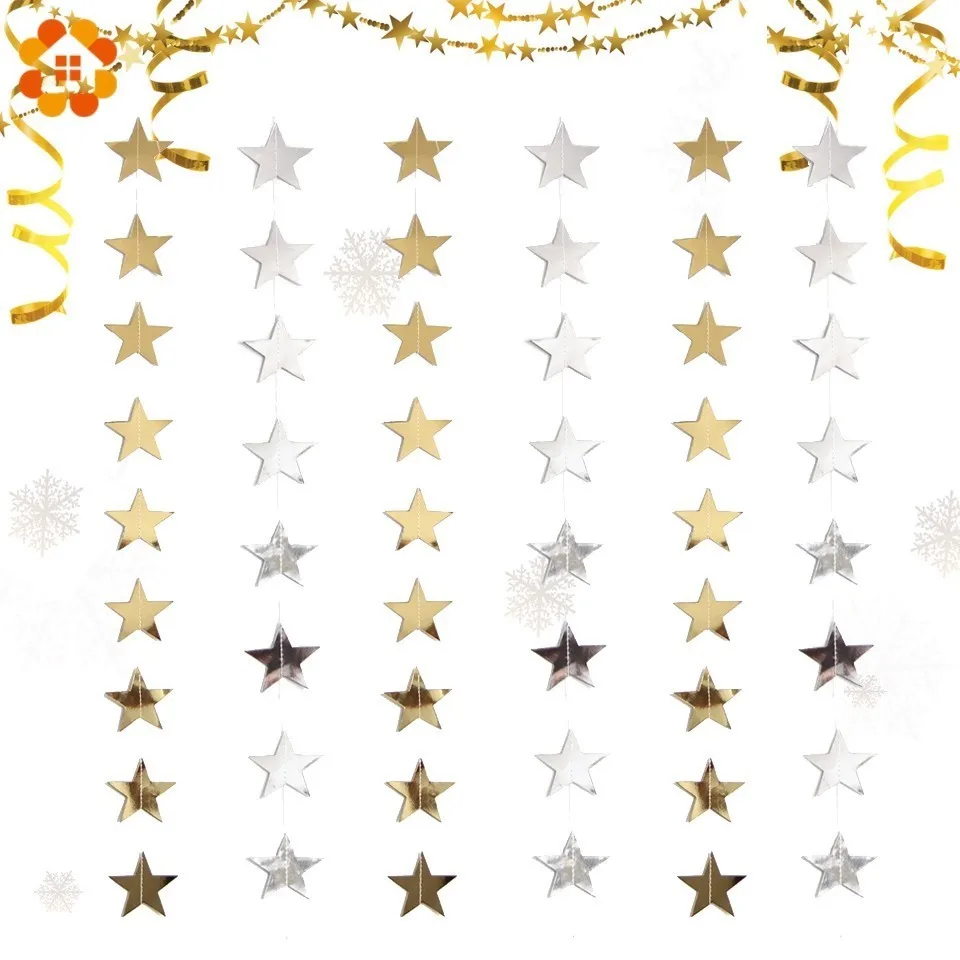 1 шт 2 м шампанского Золотая Бумага Звездные гирлянды на день рождения гирлянды украшения баннеры для свадебной вечеринки украшения для стены в детской комнате украшения