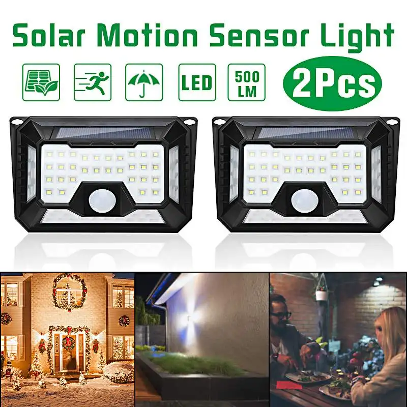 

66LED Wireless Motion Sensor Solar Lights Outdoor 4 Sides Lighting 3 Optional Modes IP65 Waterproof Bright Security Night Light