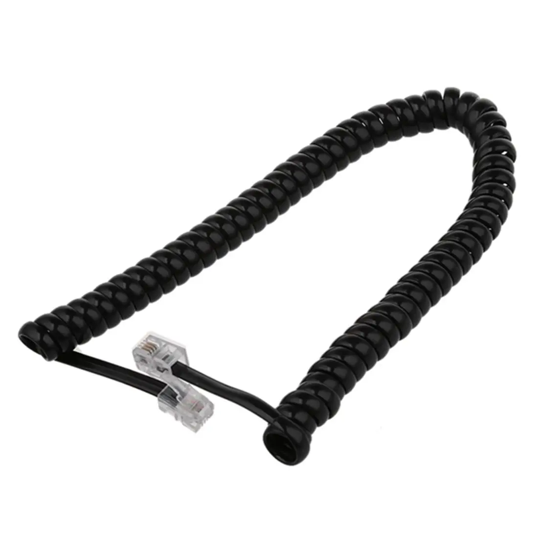 2 m Black Telephone Extension Coil Cable Cordin Telephone Headsets