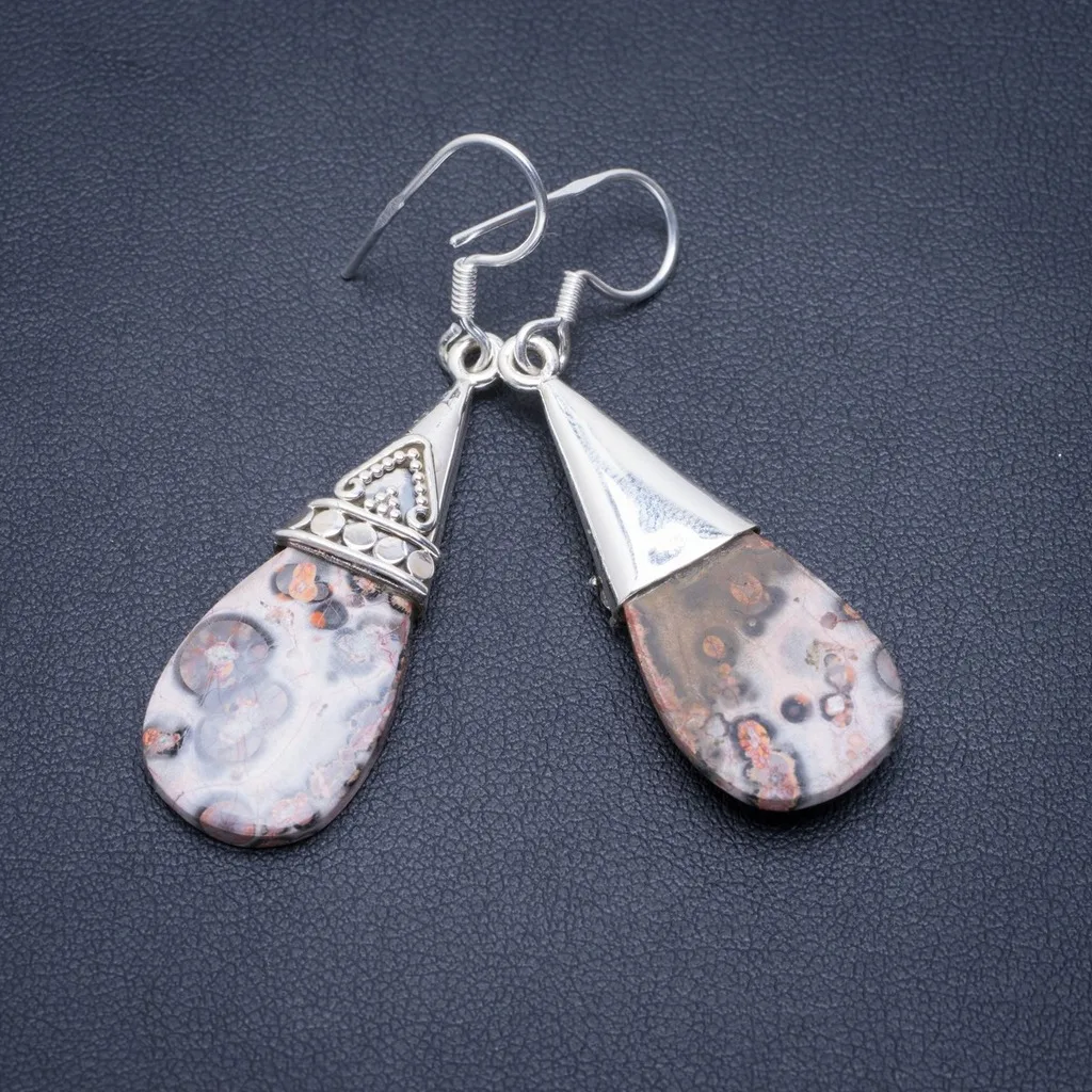 

Natural Leopard Skin Jasper Handmade Unique 925 Sterling Silver Earrings 2" A2426