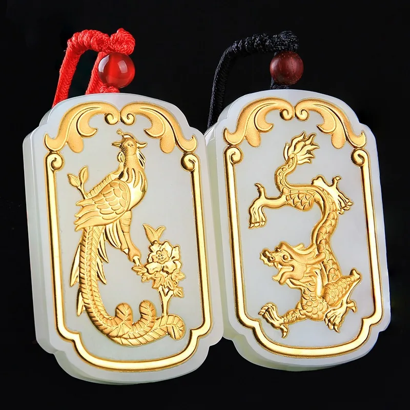 

Reiki Buda Popsocket Druzy Chakra Long Fengyu Pendant Hetian Inlaying Longfeng Chengxiang With And Couple Wek-jin Accessories