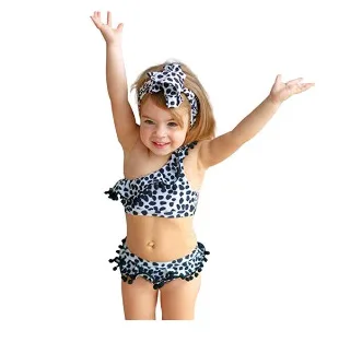 2019 2 قطعة من الأزياء طفلة الساحلية ليوبارد الدعاوى القطن الكتف الدانتيل قصيرة سترة + لطيف الدانتيل مثلث مرنة السباحة جذوع