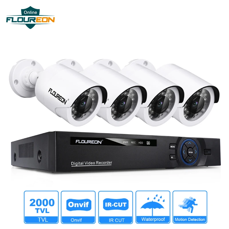 Floureon 1 X 8CH 1080 P 5 в DVR + 4 Открытый 2000TVL пулевидная камера видеонаблюдения ссtv