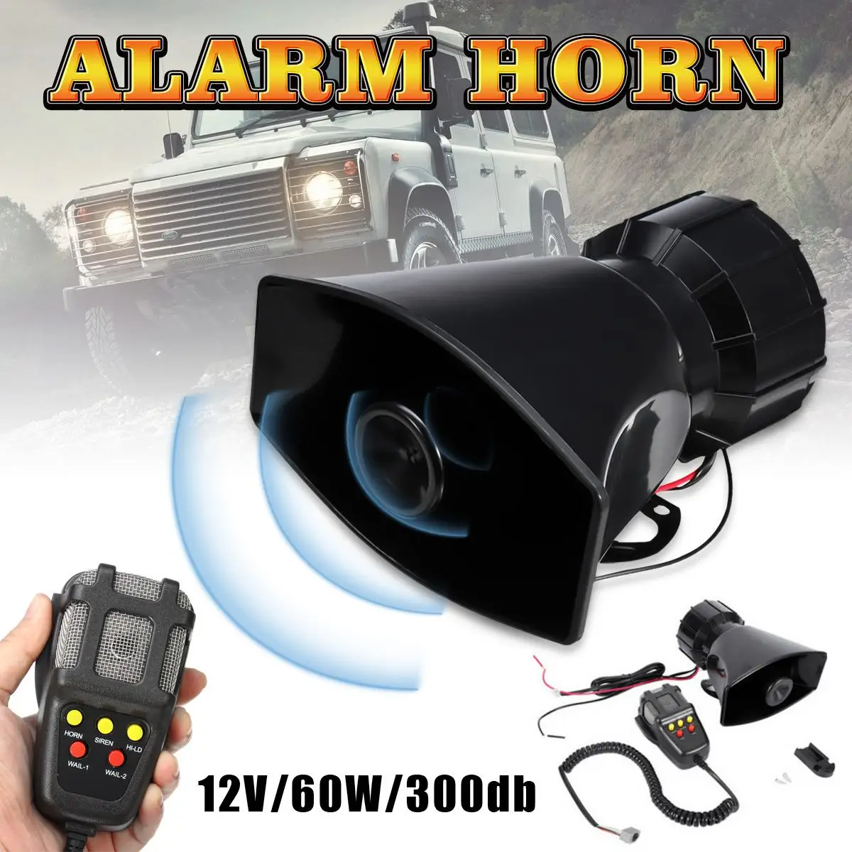 

12V 300db Air Horn Siren Speaker for Auto Car Vehicle Truck Alarm Horn with MIC Loud Speaker Siren 5 Sounds 60W