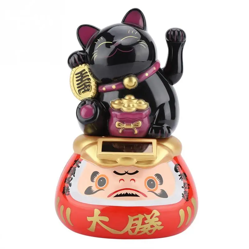 

Fashion New Black/White Solar Powered Maneki Neko Welcoming Fortune Cat Lucky For Home Car Hotel Restaurant Decor Craft