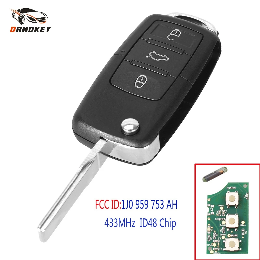 Dandkey 3 Buttons Fob For VW Volkswagen Beetle Golf Polo Passat 1J0 959 753 AH 434Mhz With ID48 Folding Smart Remote Car Key Dandkey 3 Buttons Fob For VW Volkswagen Beetle Golf Polo Passat 1J0 959 753 AH 434Mhz With ID48 Folding Smart Remote Car Key