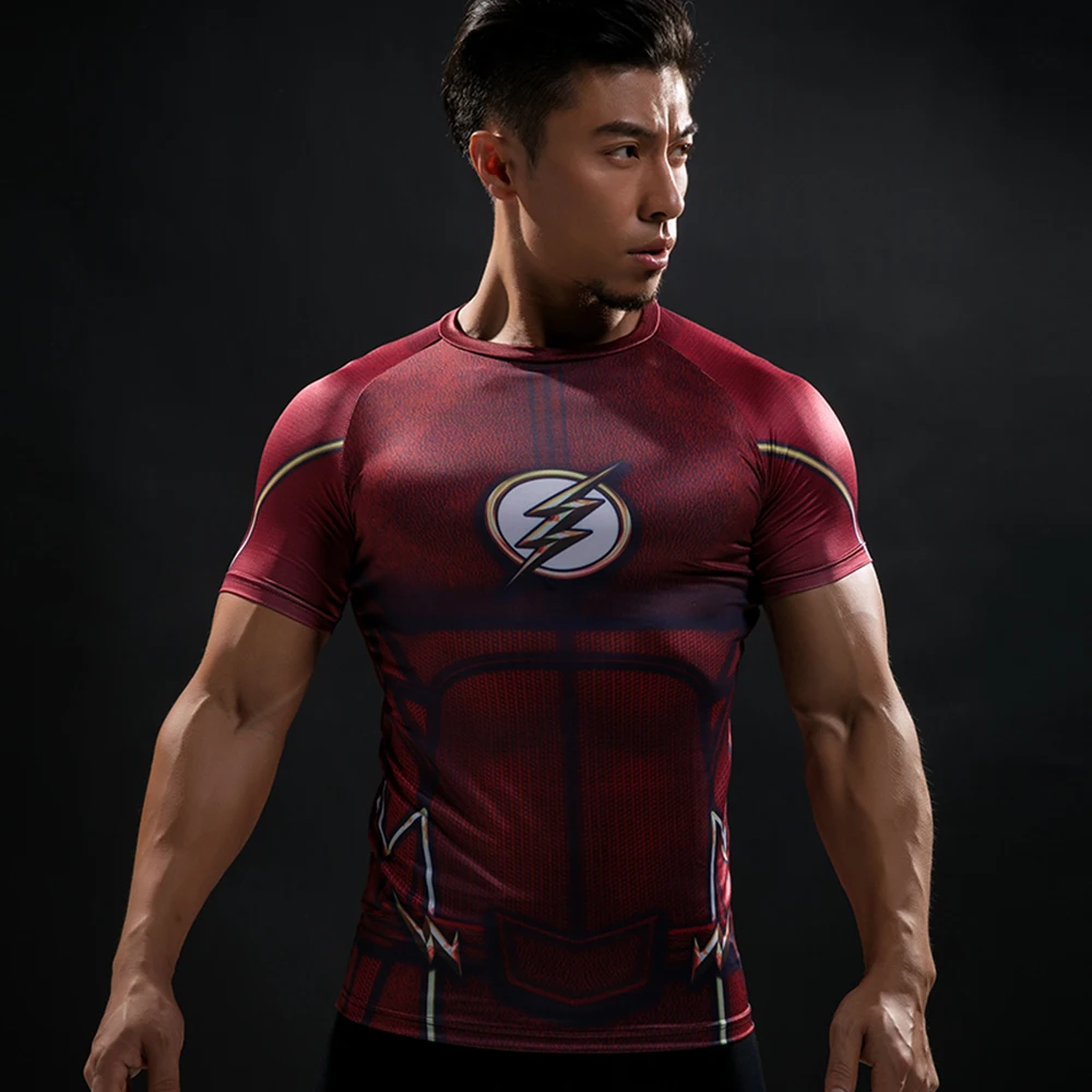 

Compression Shirt Flash 3D Printed T-shirts Men Raglan Short Sleeve Flash Cosplay Costume Quick Dry Fitness Clothing Tops Male