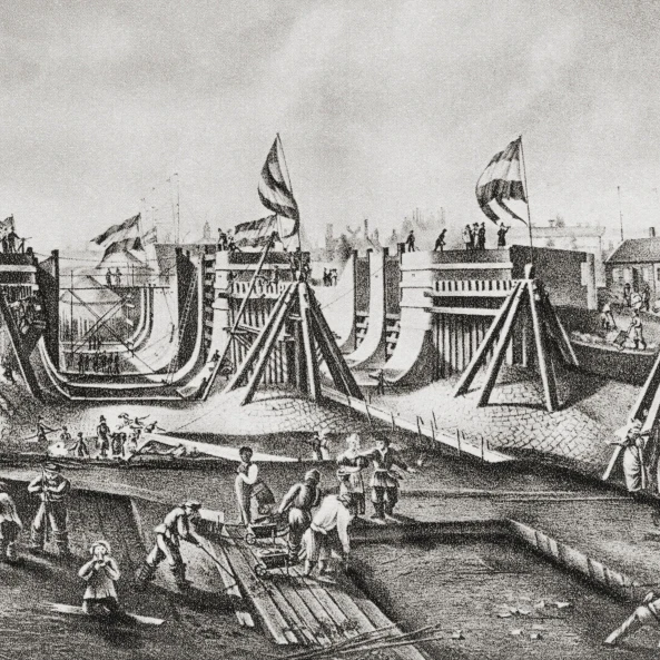 Судостроение в Амстердам Нидерланды 1831 году. Из Geschiedenis Van Nederland опубликовано 1936.