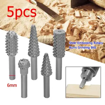 

5pcs Steel Embossing Rotary Burrs Rasp File Wood Grinding Bits Woodworking Tool Wood Engraving Cutter Dropshipping