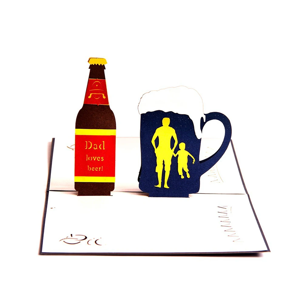 1 шт день отцов креативная поздравительная открытка 3D Pop Up Dad Loves Beers ручная работа