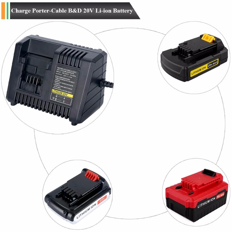 Bdcac202B 20V литиевая батарея зарядное устройство для черного и Decker литий ионный