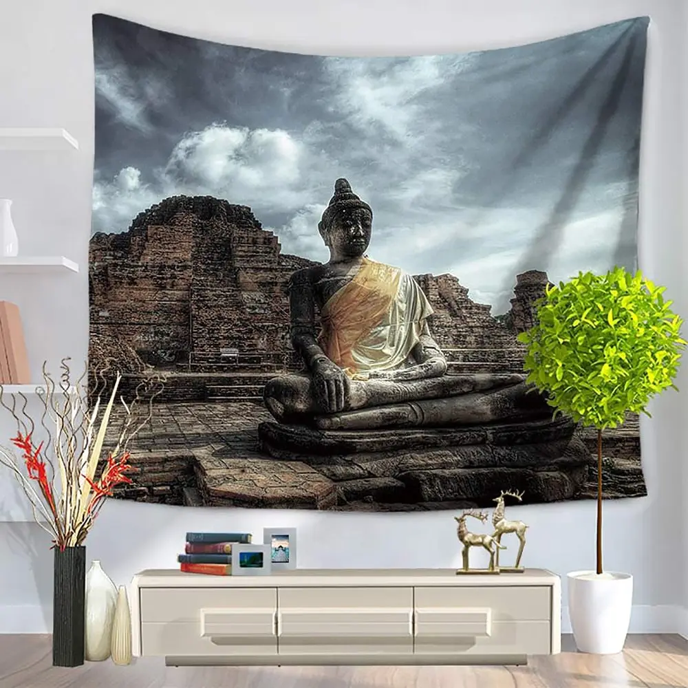 

60 * 50 Buddha Printed Tapestry Soft Polyester Wall Hanging Carpet Art Tapestry Home Living Room Bedroom Decoration