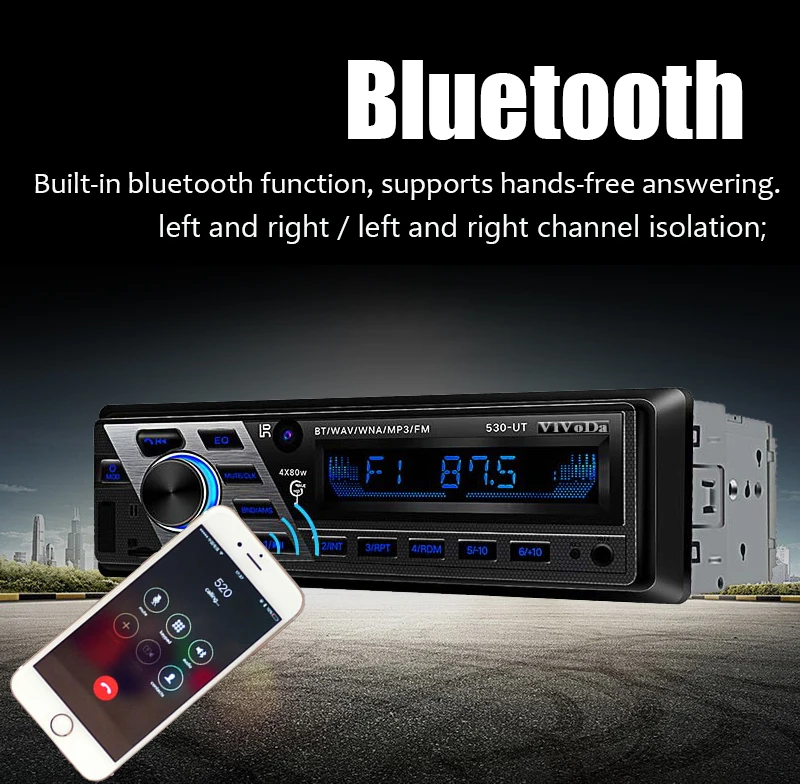 1 Din Car Radio Aux in FM HI FI Car Stereo Bluetooth 12V Remote Control