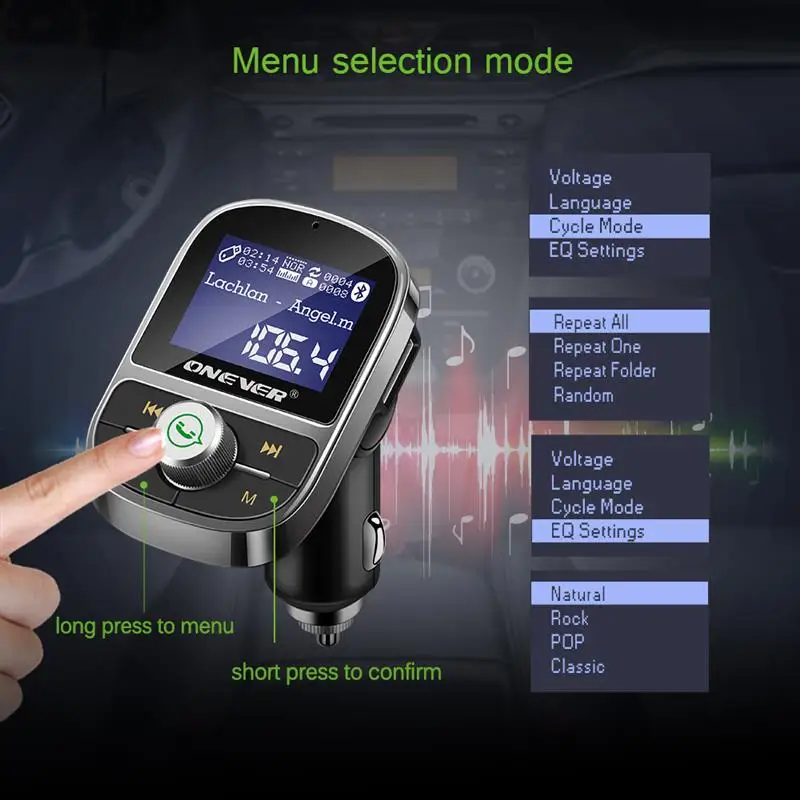 Bluetooth AUX Car MP3 Player FM Transmitter USB 3.1A Smart Fast Charger LCD Display Support EQ Setting Voltmeter TF Card U Disk