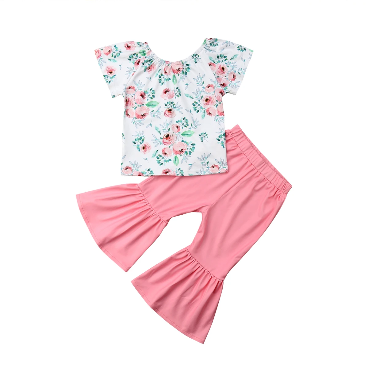 

2Pcs Infant Baby Girls Clothes Floral Top T Shirt Flare Pants Party Wear Clothes Children Set Clothes 2019