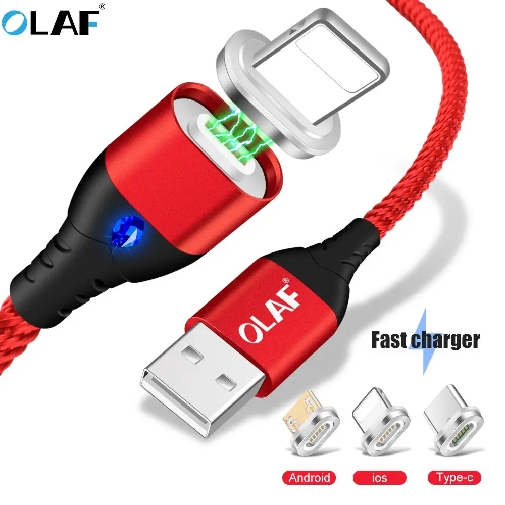 

OLAF Magnetic USB Cable 3A Fast Charging Micro USB Type C Cable For iPhone Samsung Xiaomi Huawei Magnet Charger Phone Cable