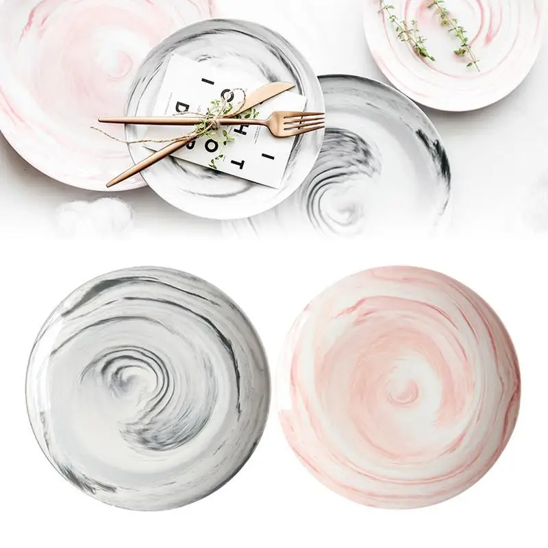 

Ceramic Breakfast Plate Marble Pattern Plate Innovative Dinnerware Set Lightweight Steak Western Nordic Household For Camping