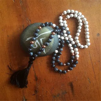 

8mm 108 Howlite Alabastro Egiziano Necklace Tassel spirituality Unisex MONK Bless Handmade Healing cuff pray Buddhism