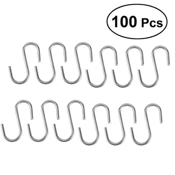

100 Pcs Heavy Duty Stainless Steel S Shaped Hooks Kitchen Spoon Pan Pot Utensils Hangers Clasp Over The Door Closet Clothes