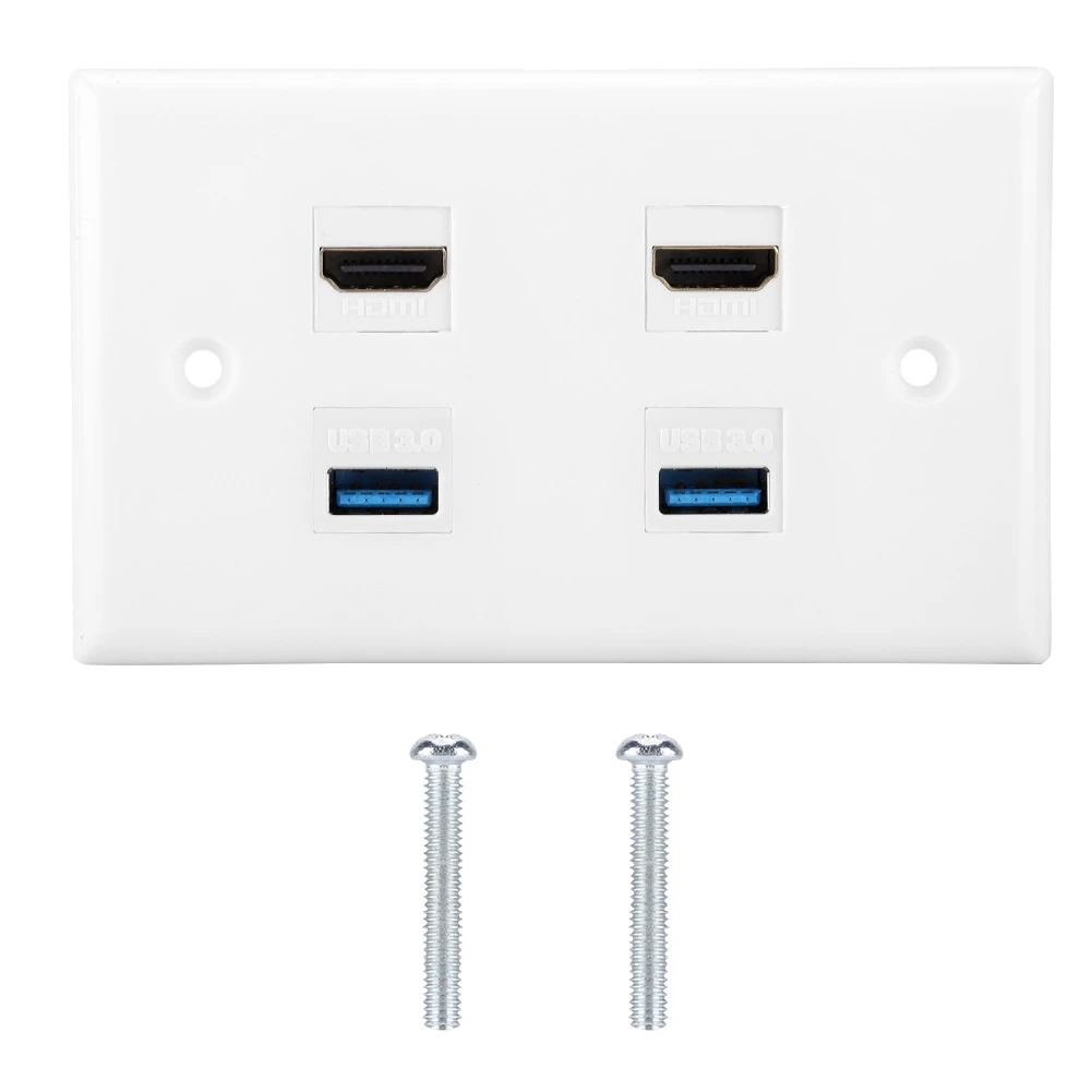 

2-Port HDMI + 2 Port USB3.0 HDMI Coupler Cover Audio Video HDTV Wall Plate Panel